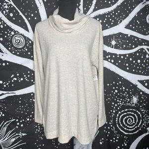Ann Taylor loft cream And Gold waffle cowl neck shirt size medium